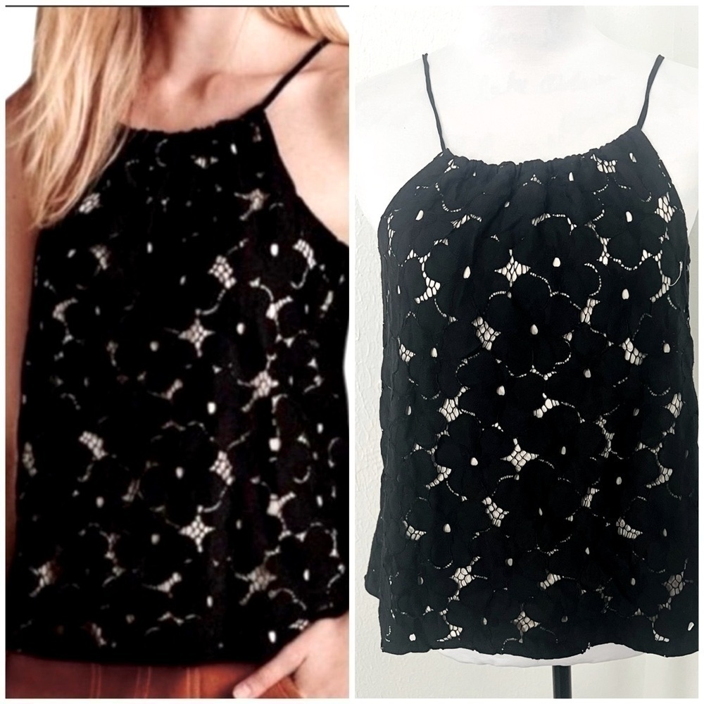 Anthropologie Liv Los Angeles Black Eyelet Floral Lace Boho Halter Top Small